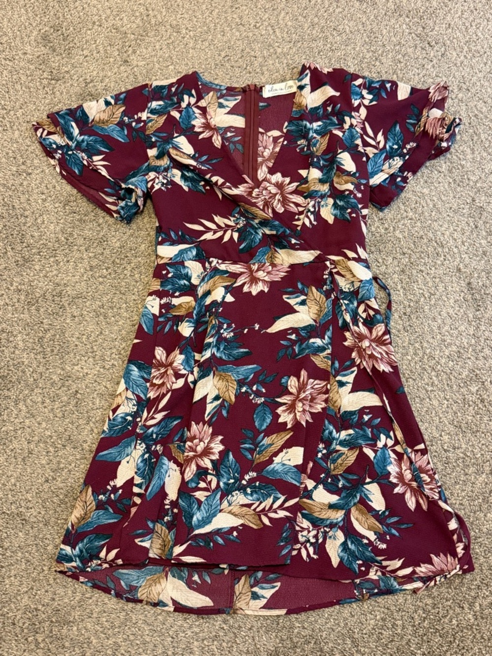 Floral Wrap-Style Women’s Dress in Burgundy
